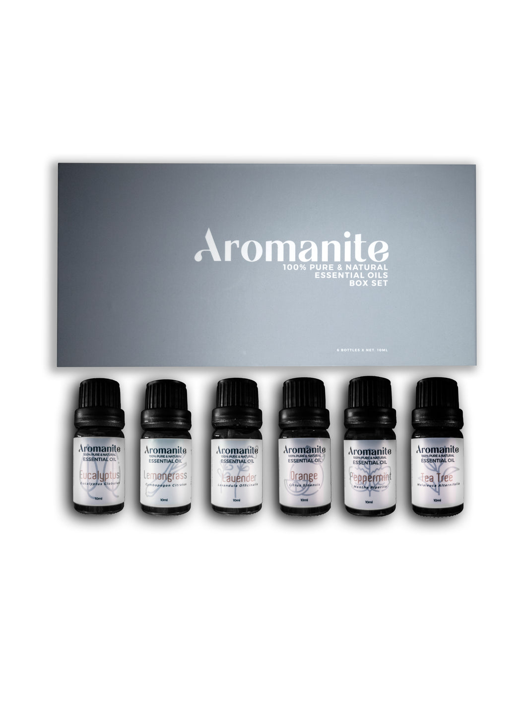 Aromanite Essential Oils Box Set - 6 Pack (10ml) - Eucalyptus, Lavender, Lemongrass, Peppermint, Orange, Tea Tree